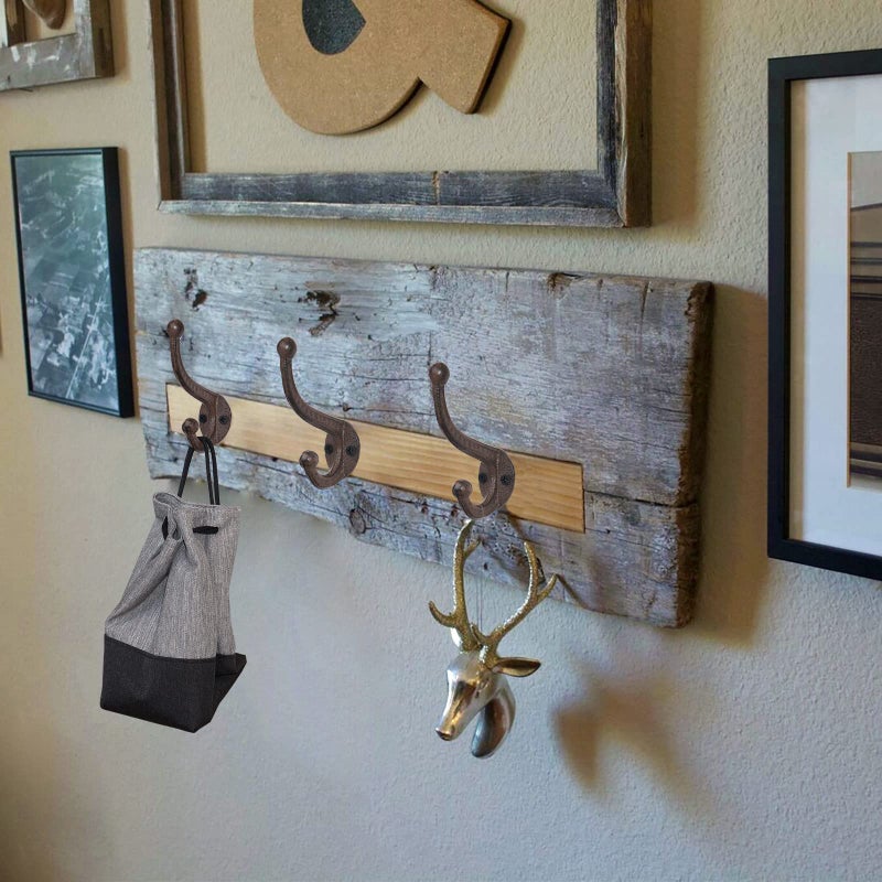 YMAISS Rustic Brown Cast Iron Hooks,Antique Old Shabby Chic Cast Iron Hooks, Wall Mounted(Set of 6) Vintage Inspired Coats, Bags, Hats, Towels,Matching Screws Included - Image 3